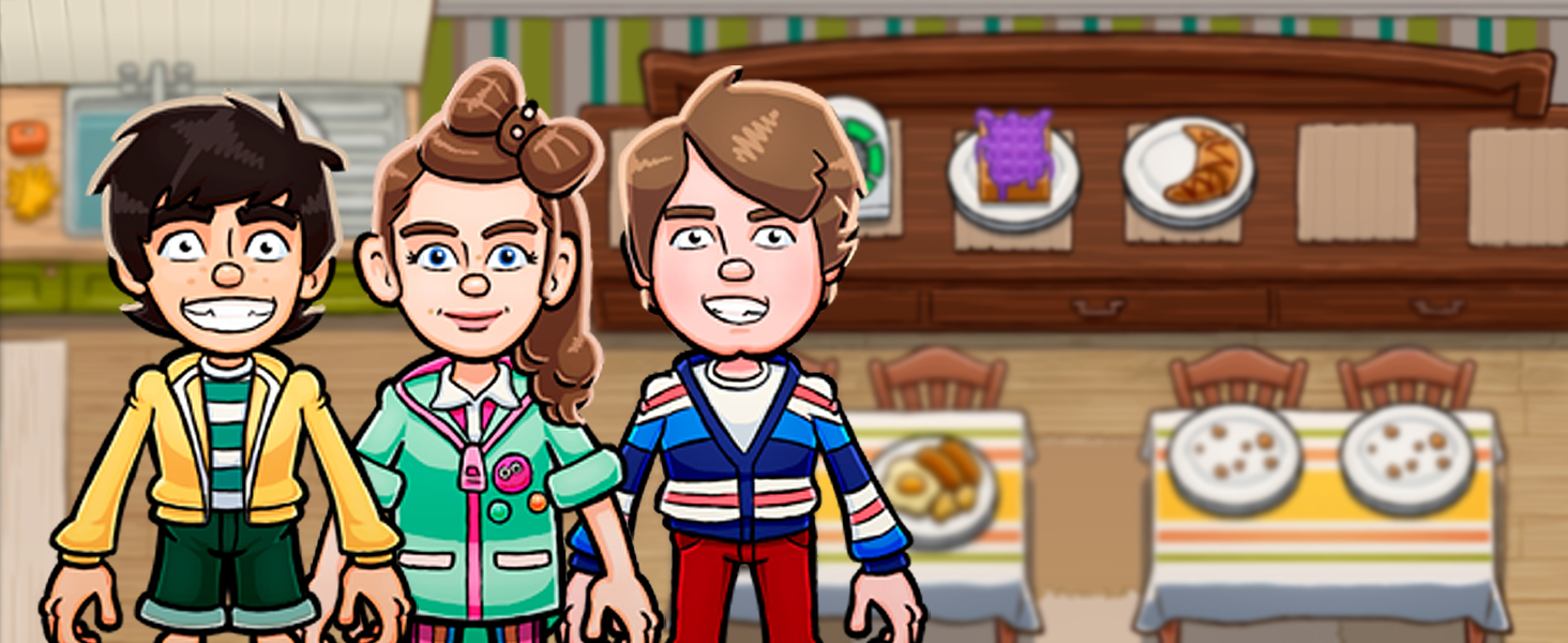 Charlie, Ben and Alison in the cafe.