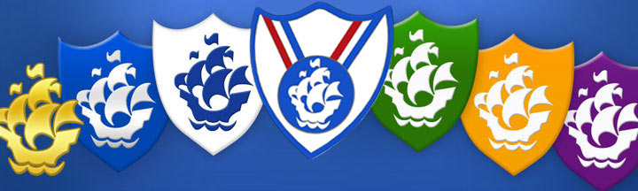 About Blue Peter Badges Different coloured Blue Peter badges lined up in a row