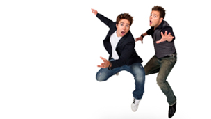 Sam and Mark jumping in air