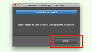 Flash install completed dialog box.