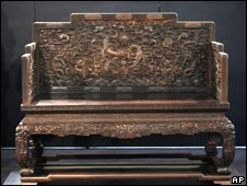 木】☆ 清式 唐木彫拐子龍太師椅 ☆清朝期団寿 草龍 細工彫刻明清家具