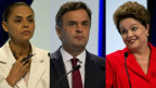 Marina, Aécio e Dilma no debate / Crédito: AFP