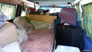 Interior de la furgoneta de Ben Discoe