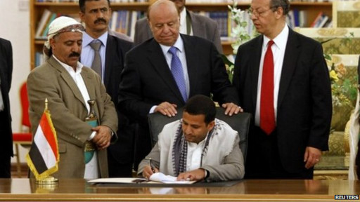 توقيع اتفاق الهدنة بني الحكومة والحوثيين