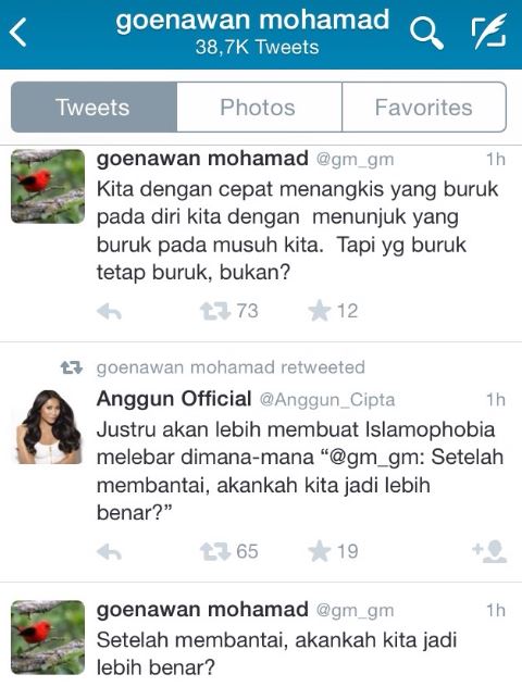 Twitter Gunawan Muhamad, Anggun 