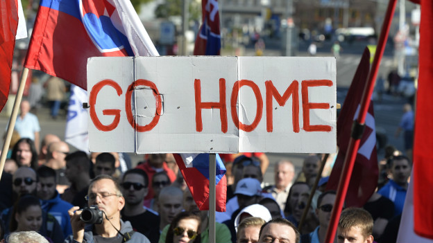 Protesta en Eslovaquia contra los migrantes.