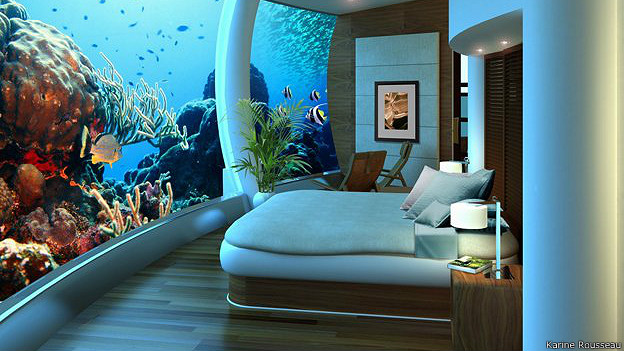 Diseño arquitectónico de dormitorio bajo el agua